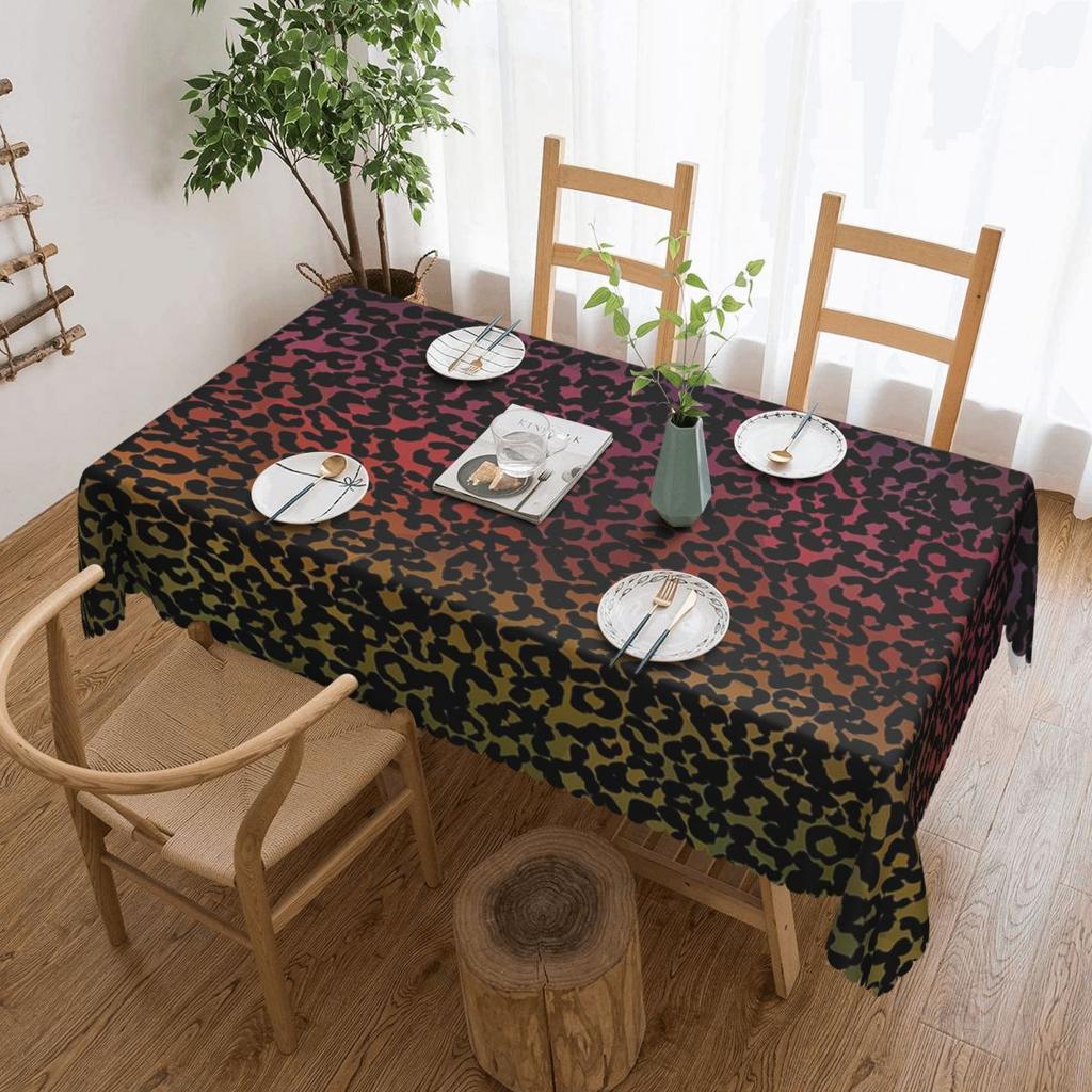 Bright Rainbow Ombre Gradient Leopard Rectangular Tablecloth Waterproof Table Cover for Festival Party Decorations Table Cloth