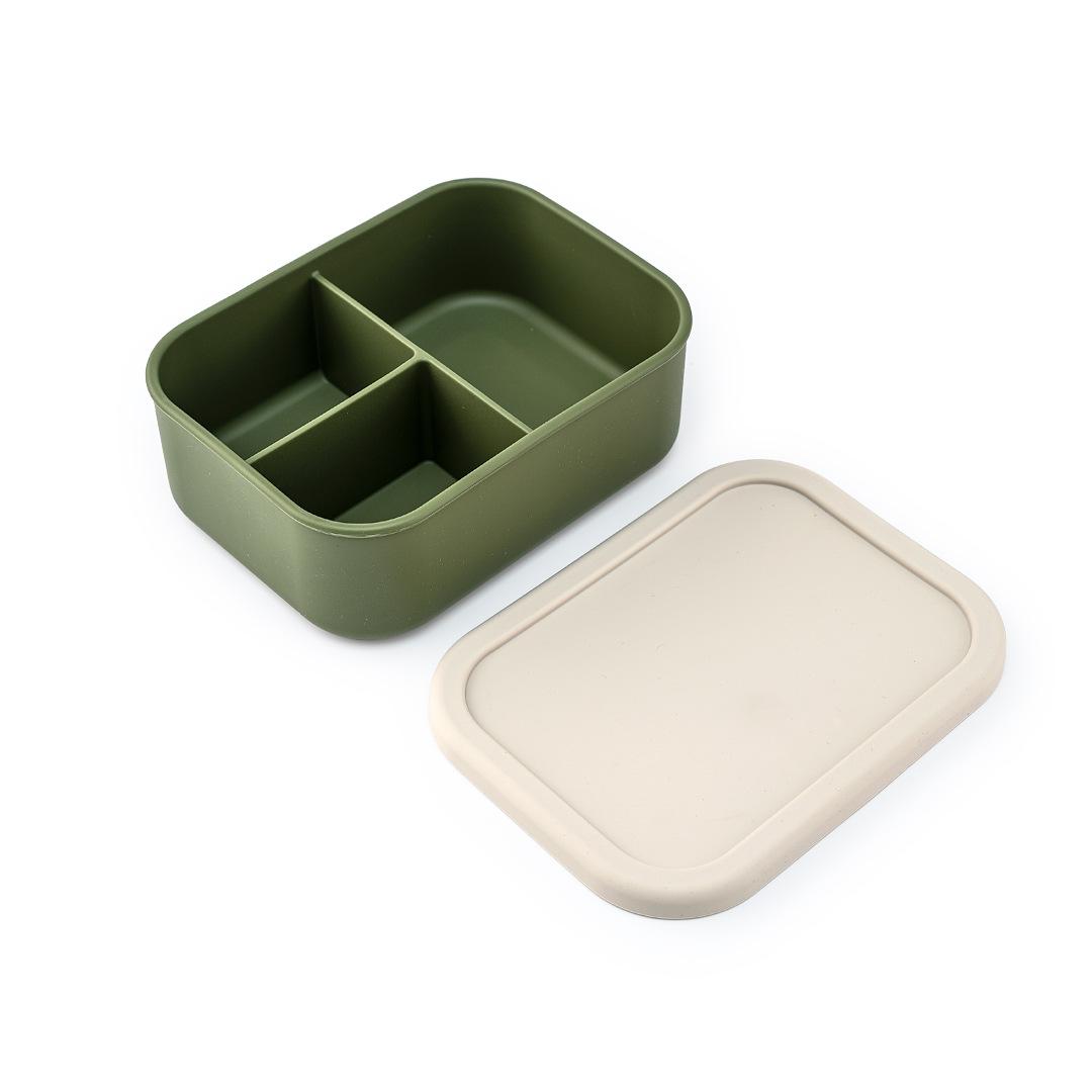 

Durable 3 Compartments Silicone Lunch Box Rectangular Microwavable Lunch Container Heat Resistant Picnic box Office 700ml