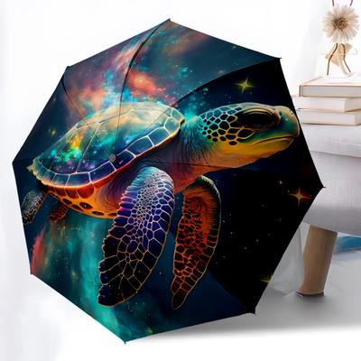 1pc Galactic Ocean Turtle Automatic Folding Umbrella, Lightweight Retractable Compact Travel Umbrella, 8-Rib Sturdy Frame026