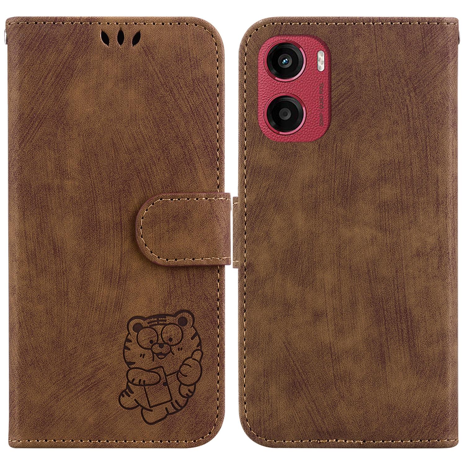 

For Motorola Moto G05 4G/E15 4G Wallet Case Tiger Imprint Leather Shockproof Phone Cover E