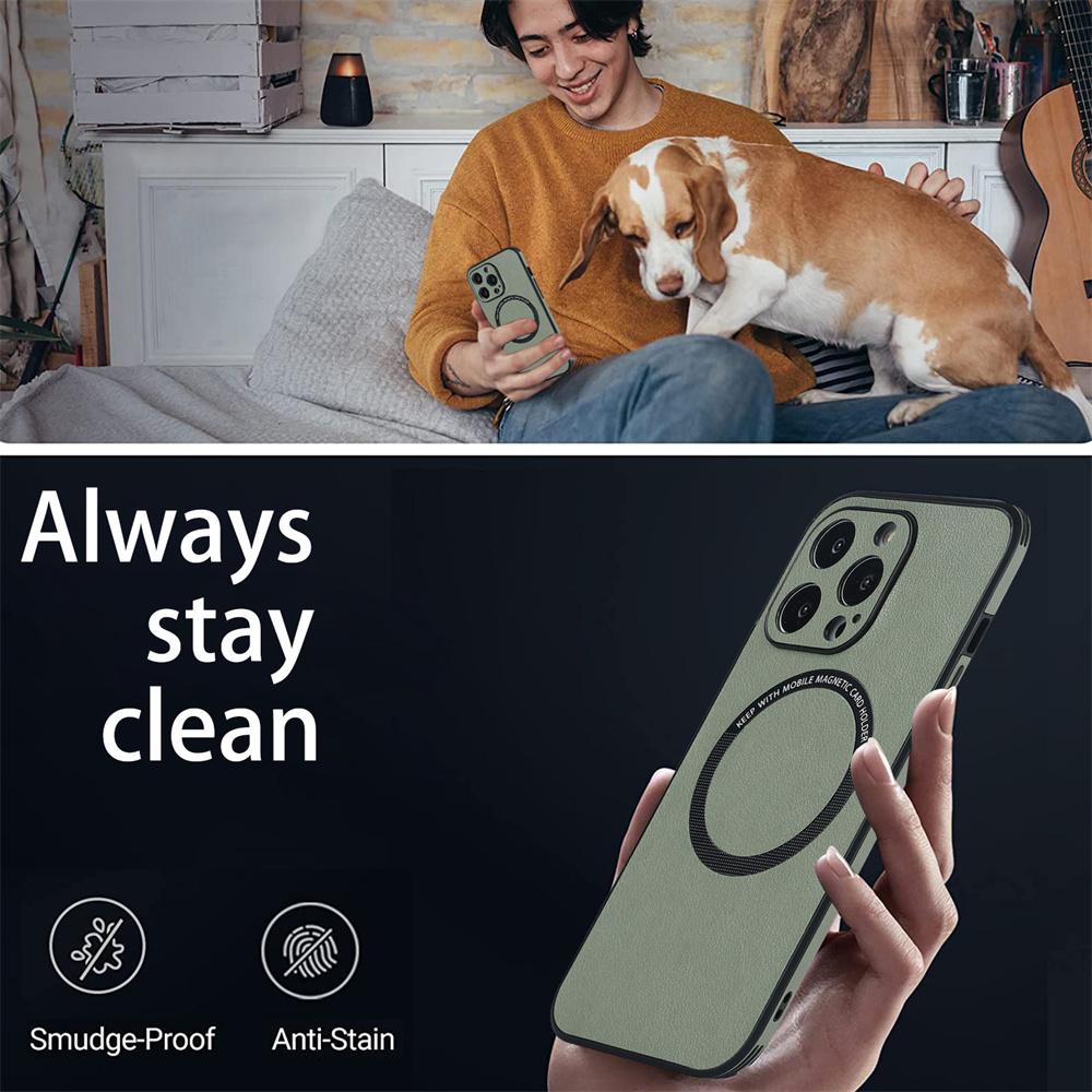 Prémiová kožená textura pro Magsafe Magnetic Wireless Charger Case for Iphone 14 13 12 11 Pro Max Mini X Xs Xr 7 8 Plus Se Cover