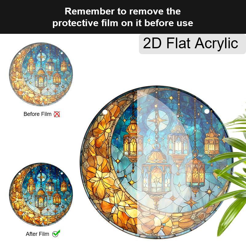 Acrylic Crescent Moon & Ramadan Lanterns Suncatcher, Stained Glass Effect Window Hanging Ornament for Islamic & Ramadan Lover Gifts