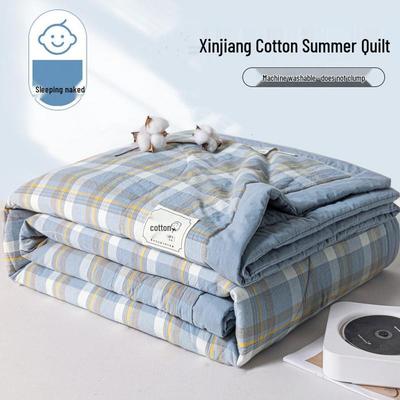 Lightweight Xinjiang Cotton Summer Quilt with Cooling Plaid Design for Single or Double Beds