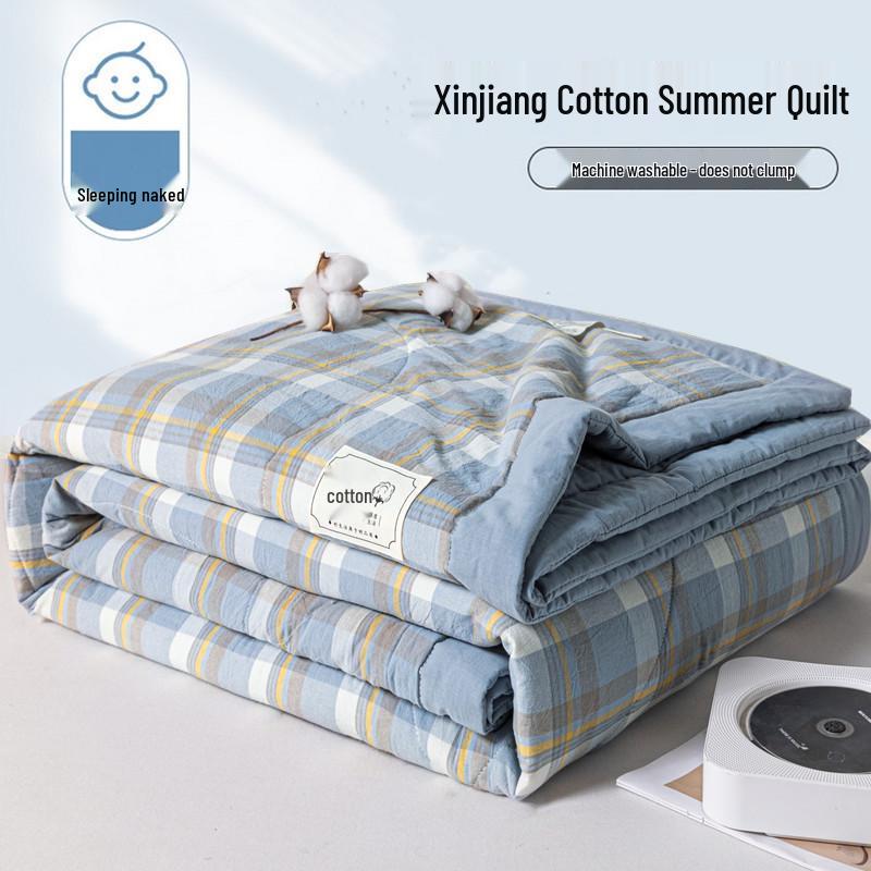 Lightweight Xinjiang Cotton Summer Quilt with Cooling Plaid Design for Single or Double Beds