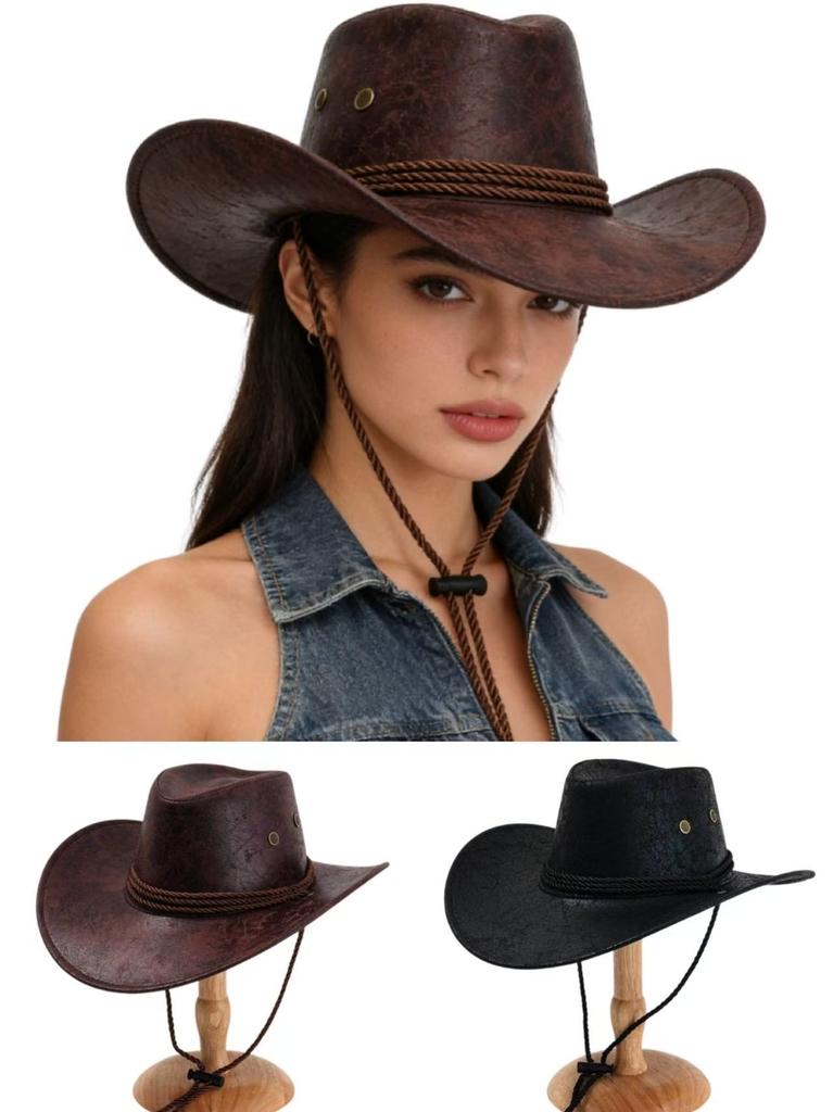 Klassischer Western-Cowboyhut für Männer & Frauen | Sonnenschutzkappe aus Kunstfilz-Leder | Leichter Reisehut zum Wandern, Strand