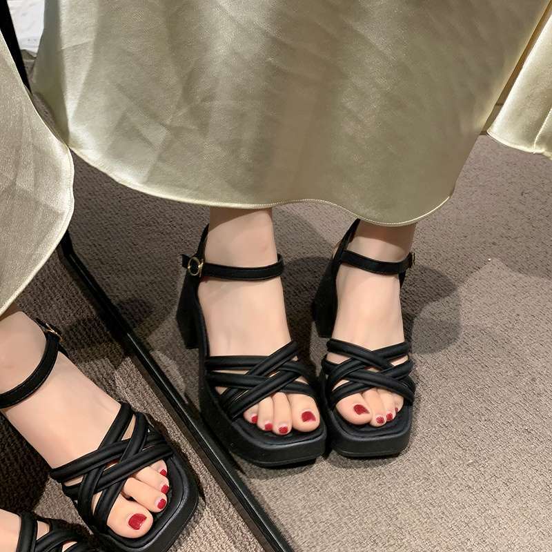Coarse Heel Roman Sandals Women's 2025 New Summer Fashion Casual Women's Shoes Waterproof Table Wedge Heel High Heels Foreign Style