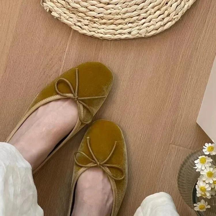 Designer Slip On Women Velvet Flats Fashion Elegant Butterfly-knot Spring Autumn Ladies Comfort Soft Sole Mary Jane Shoes