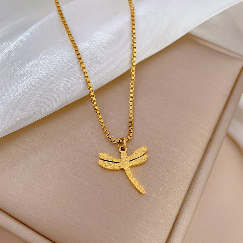 Gold Foil Dragonfly Personalized Minimalist Wind Furnace Real Gold Necklace Female Collarbone Chain With
