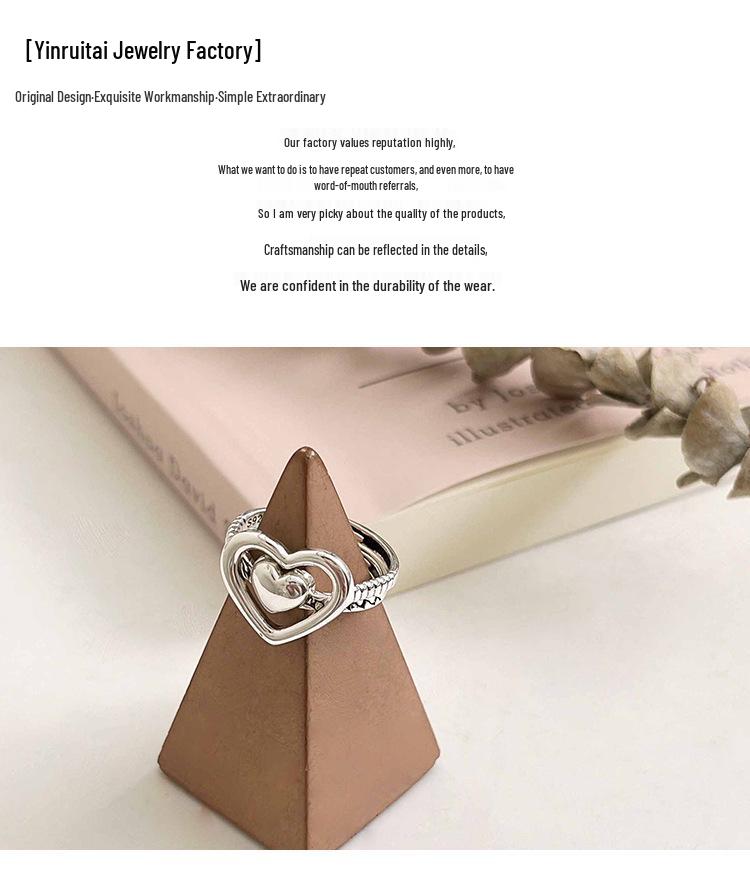 Yinruitai s925 Argent Sterling Cœur Creux Empilables Tendance Coréenne Bagues de Couple pour Femmes