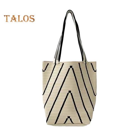 

Женская сумка через плечо с волнистой плетеной текстурой, контрастного цвета, большая вместимость, открытый дизайн, легкая портативная сумка для ежедневных поездок на работу бежевый