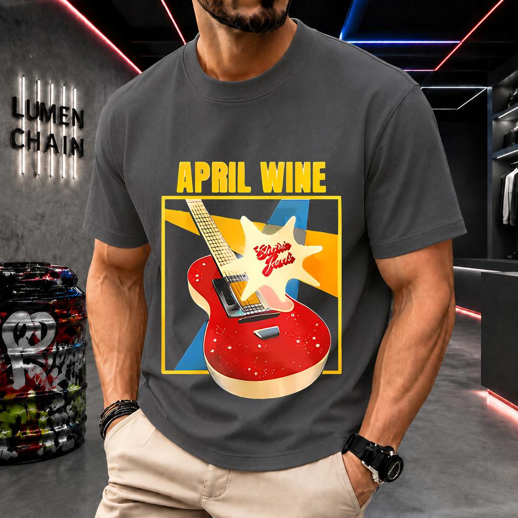 2026 New Cotton Tshirt April Wine Electric Jewels Vintage Rock Band Print Crew Neck Short Sleeve Casual Top