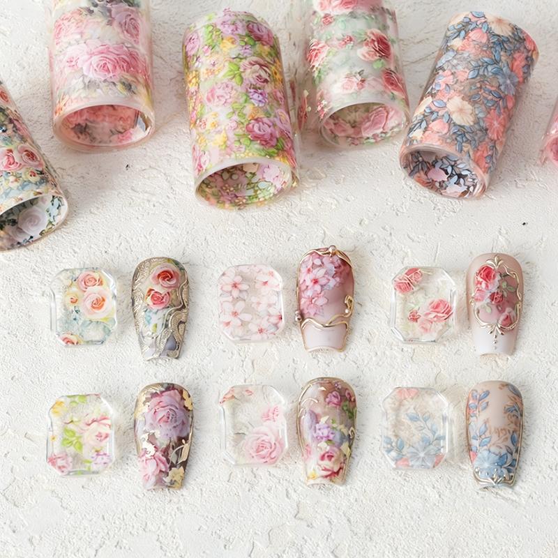 1Pcs 100cm Flower Rose Nail Transfer Foils Sticker Paper Floral Stickers Nails Wraps Tulip Nail Art Stickers Decal Nail Art