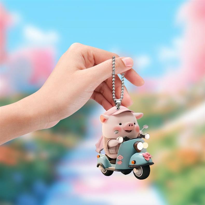 Süßes Rosa Schwein Auto Spiegel Hängendes Zubehör Lustiger Acryl Schweinchen Anhänger Für Rückspiegel Kawaii Tier Schlüsselanhänger & Tasche Cha E1R6