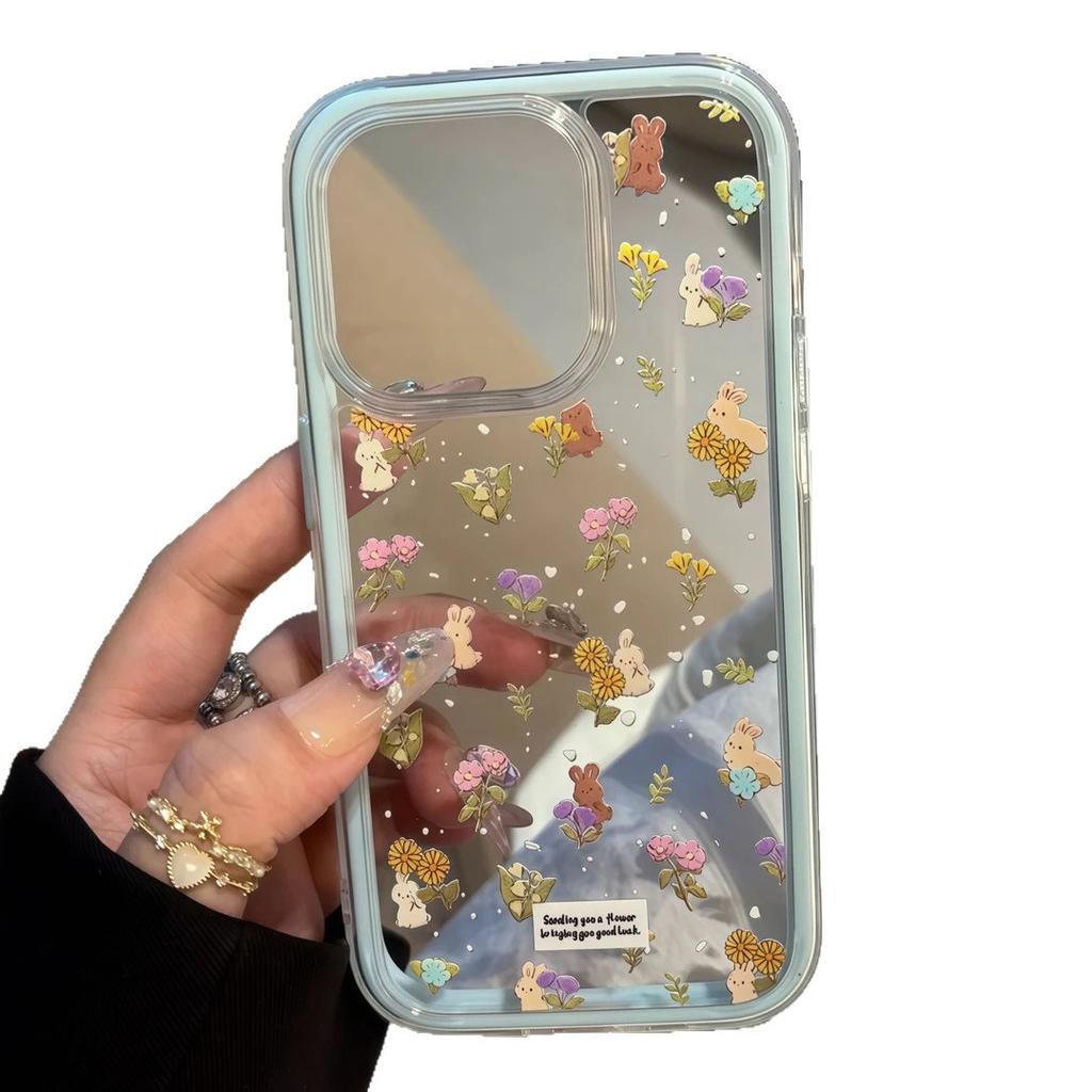 Ins Girl Floral Rabbit for iPhone17 Mobile Phone Case Apple 15/16 Cute 13 Fresh 12 Color Edge 14