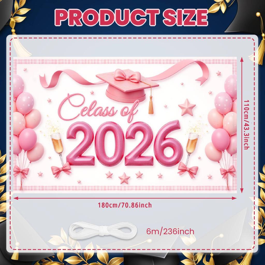 Graduation Celebration Banner Graduation Cap Design Commencement Display 2026 Class Banner Polka Dot Balloons For University