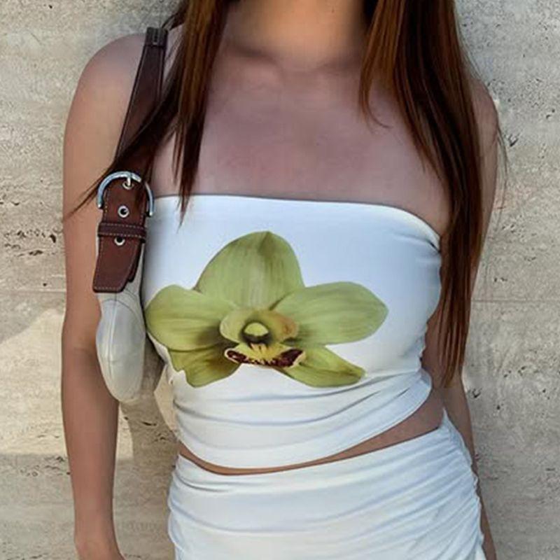 

Shemoda Stylish Print off-Neck Tube Top Tops Women s Summer Easiest for Match Stretch Silm Sexy Short Tops Green L