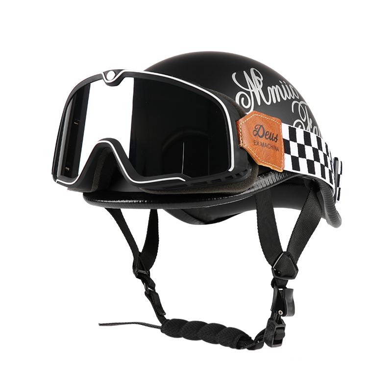 VGV Motorcycle Half Helmet Goggles Included Electric Vehicle Bike Riding Locomotive for Cruiser Retro Man Women Scooter Street