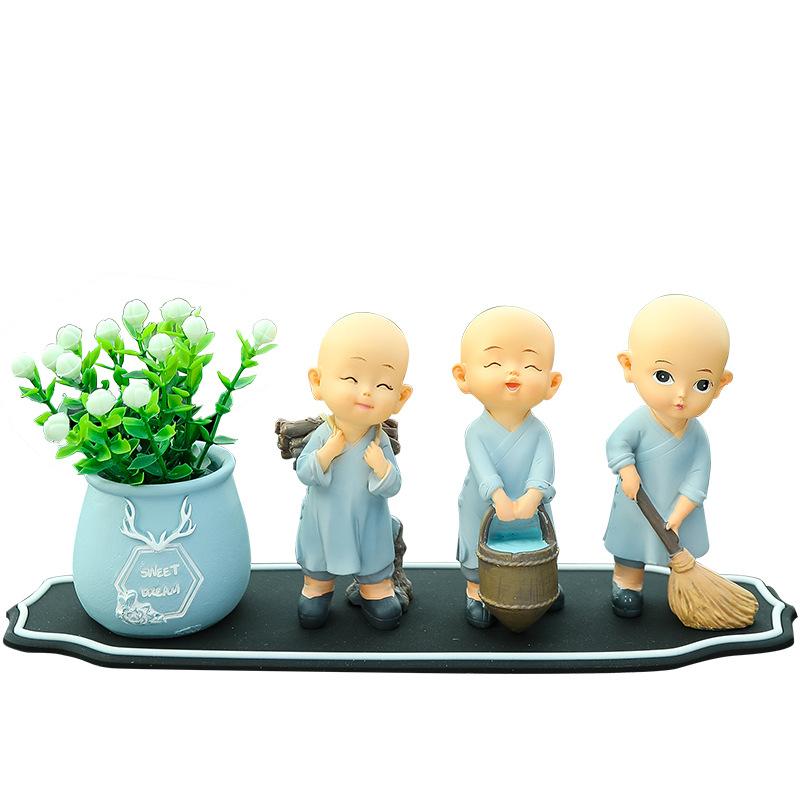 5pcs Car Ornaments Car Mounted Creative Sweeping Band Little Monk Cute Resin Crafts Little Monk Decoration Props Inside The Car
