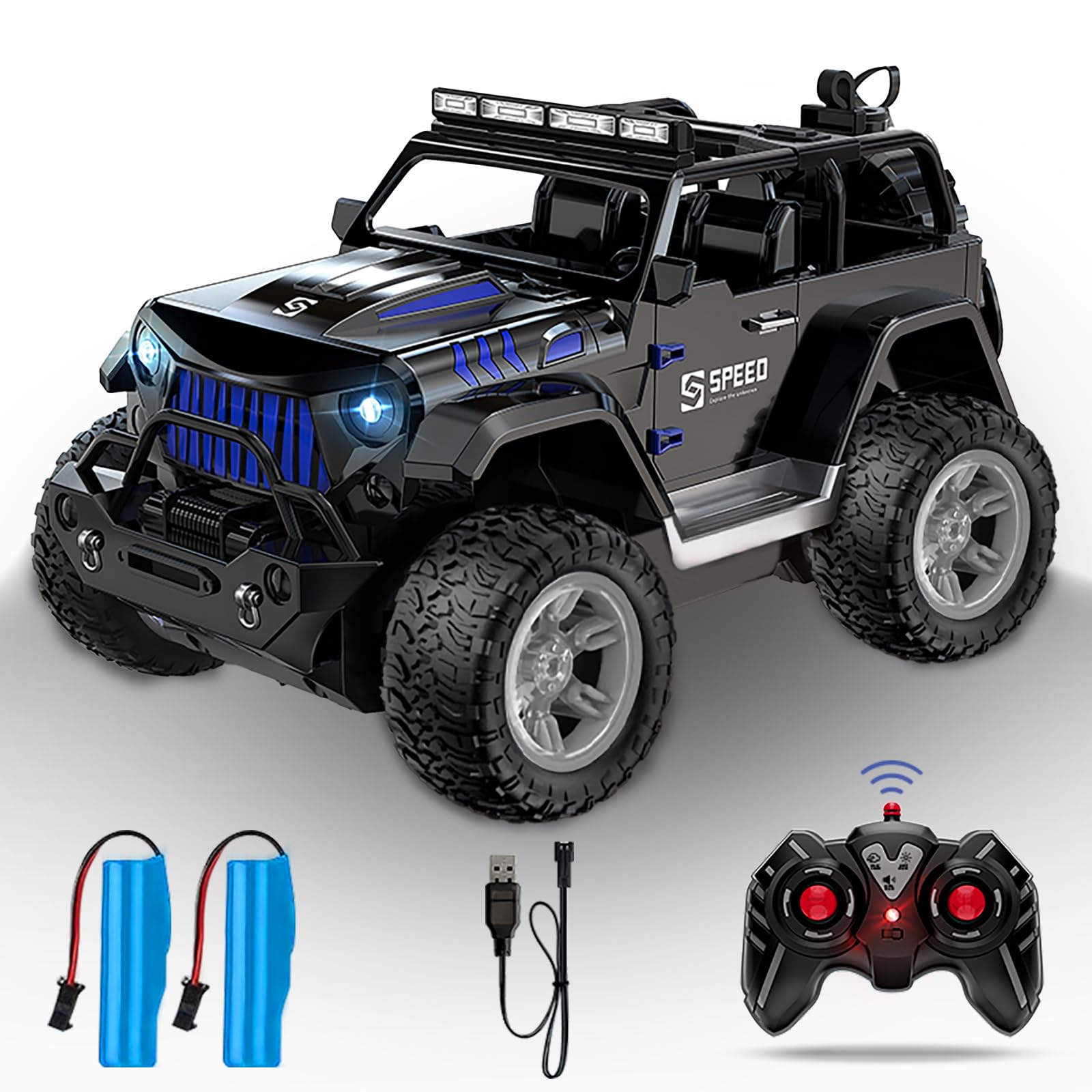 

Scale RC Jeep Car for 4WD Creeper Scale RC Car with Lights Spraying Rechargeable 2 Battery Japanese Instruction A Great Gift for Kids and Adults alike чорний