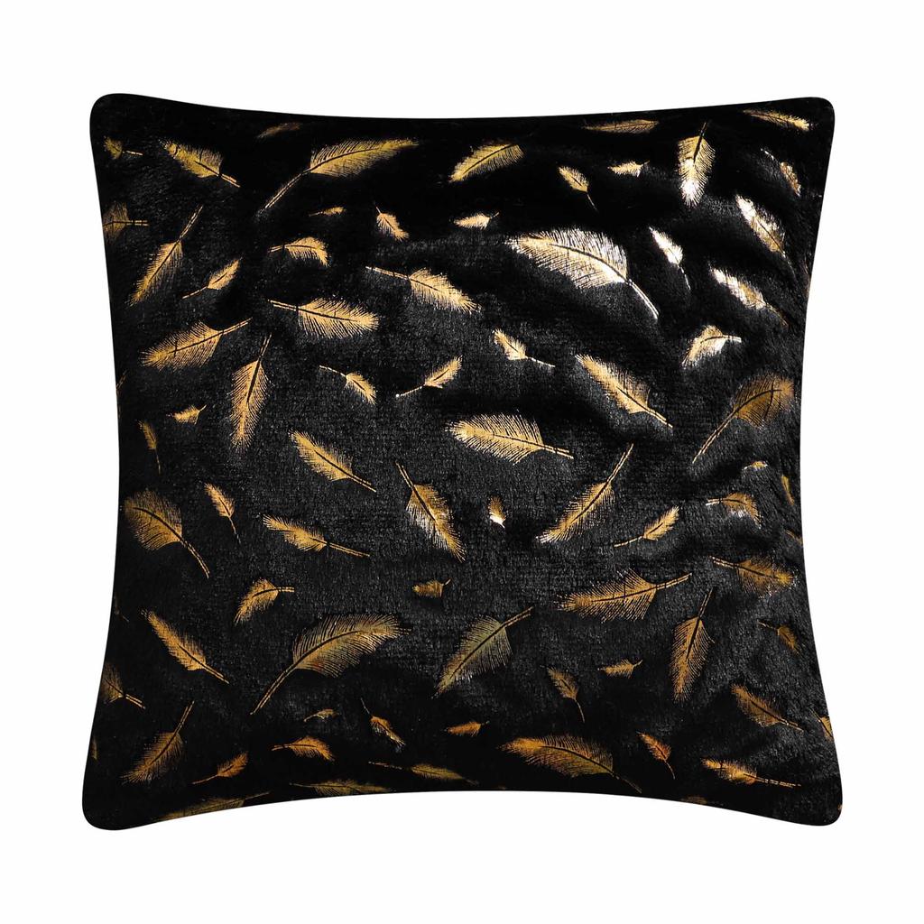 Decorative Pillowcase, Feathers, Black