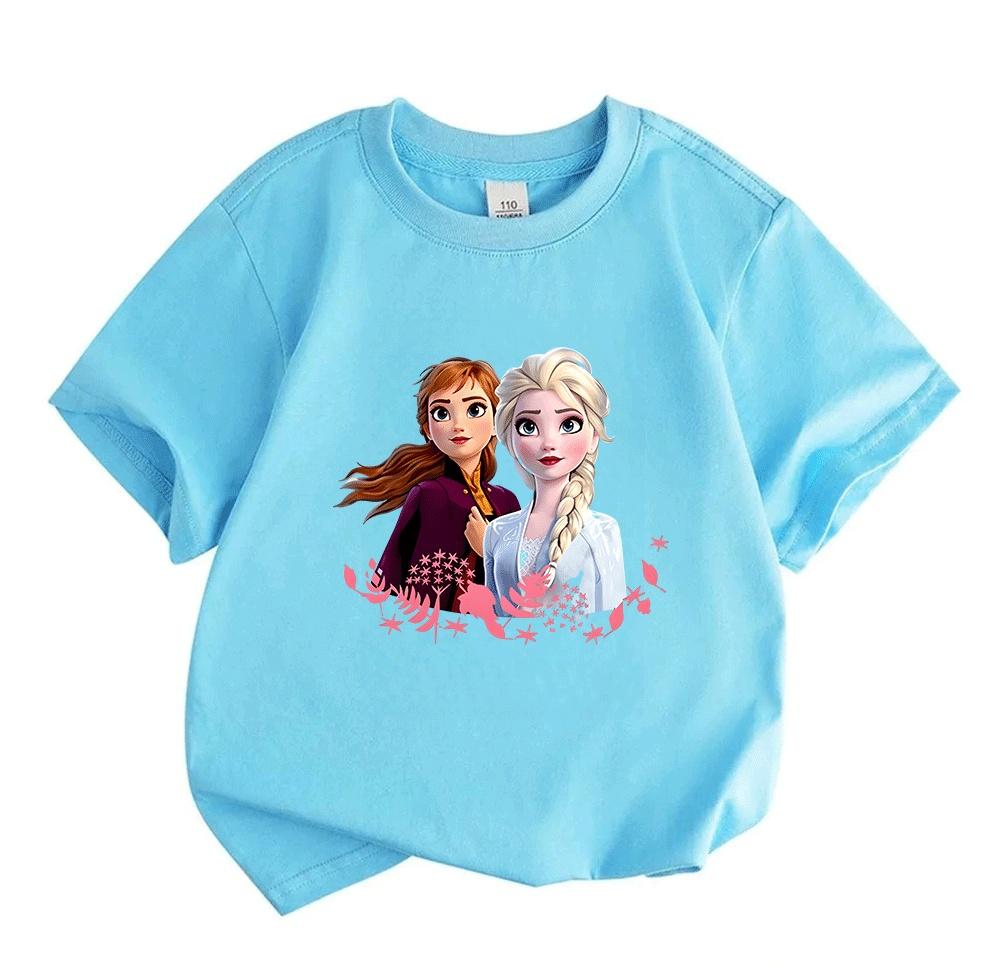 Kids Boys Girls Crew Neck Short Sleeve 100% Cotton T-Shirt, Cute Cartoon Sisters Print Casual Soft Breathable Summer Tee Tops for Children Daily Wear