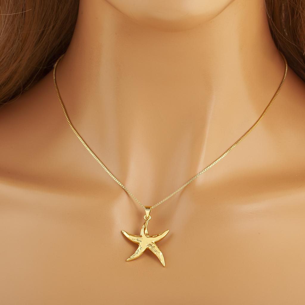 Nidin Classic New Design Starfish/Shell Shape Copper Charm Pendant Necklace For Women Men Simple Style Clavicle Chain Jewelry