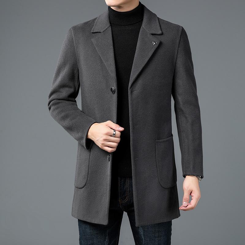 High-end Woolen Coat Men's Autumn and Winter Medium and Long Loose Middle-aged Men's Coat