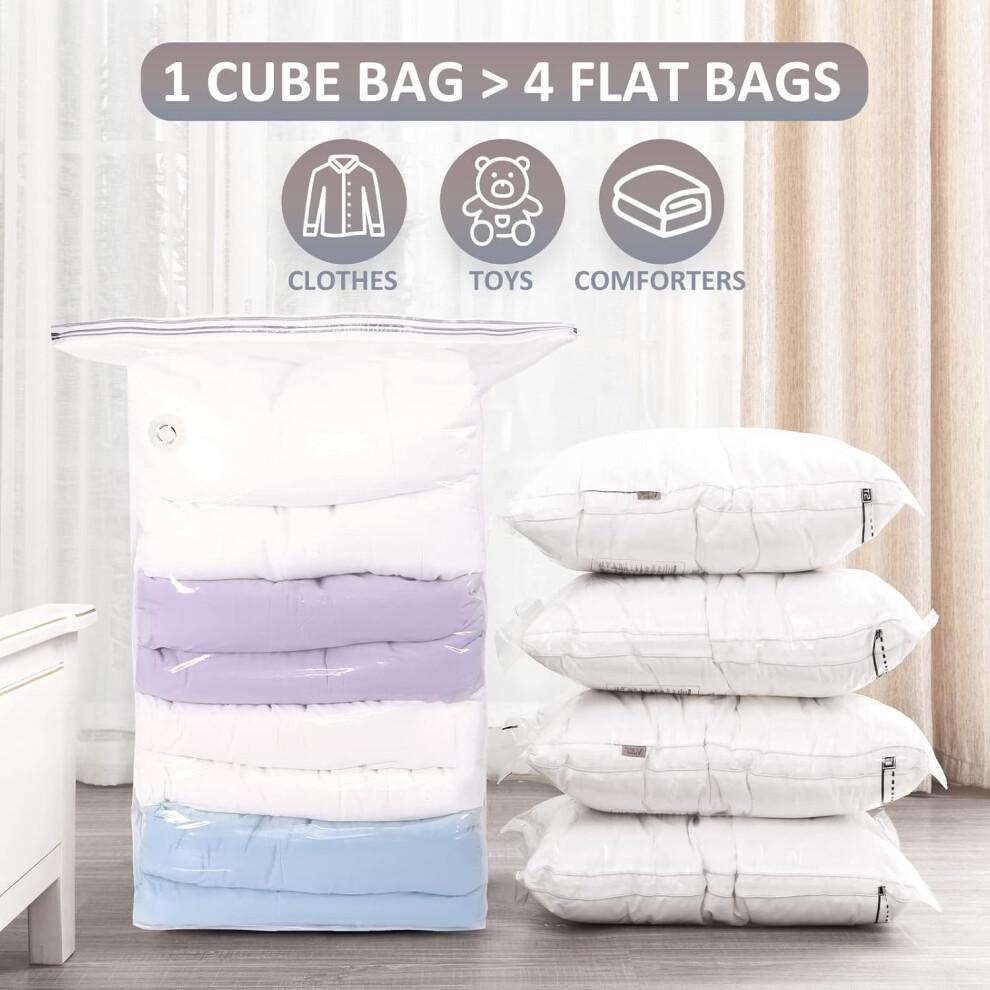 Vacuum Sealed Storage Bags for Bedding, Extra Large Cube Design Space Saving Compression Bags for Comforters Blankets Clothes, Waterproof Dustproof Re