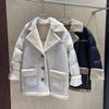 New European winter fashion loose thickened fur splicing lamb wool suit collar down jacket women
