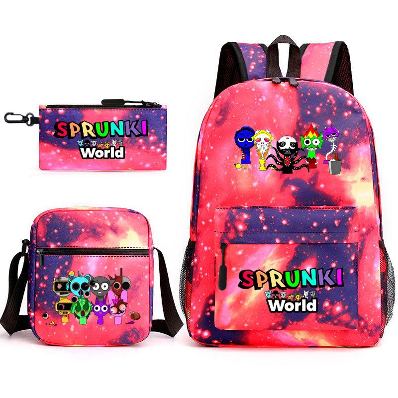 Rhythm Box Game Merchandise Elementary School Bag Sprunki Cartoon Starry Sky Backpack 3-piece Set D