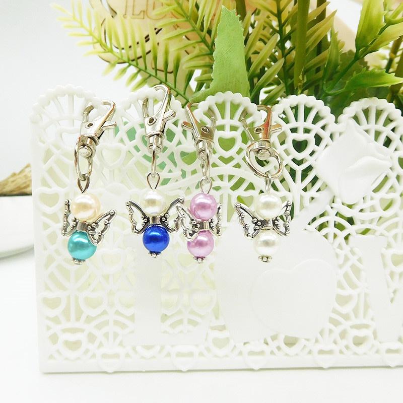 Creative Guardian Angel Wings Keychain Plus Organza Bags & Thank You Tags Baby Shower Party Supplies Wedding Birthday Gifts (Mix Color 20pcs)