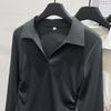 Spring and Autumn New POLO Neck Long Sleeve Women's Slim Skinny Versatile Waist Shoulder T-Shirt