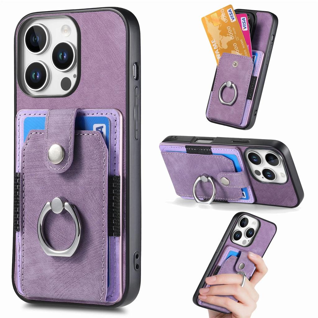 Ring Wallet with Card Holder Kickstand Leather Case For iPhone 16 15 Pro Max Plus SE 2025 Cover