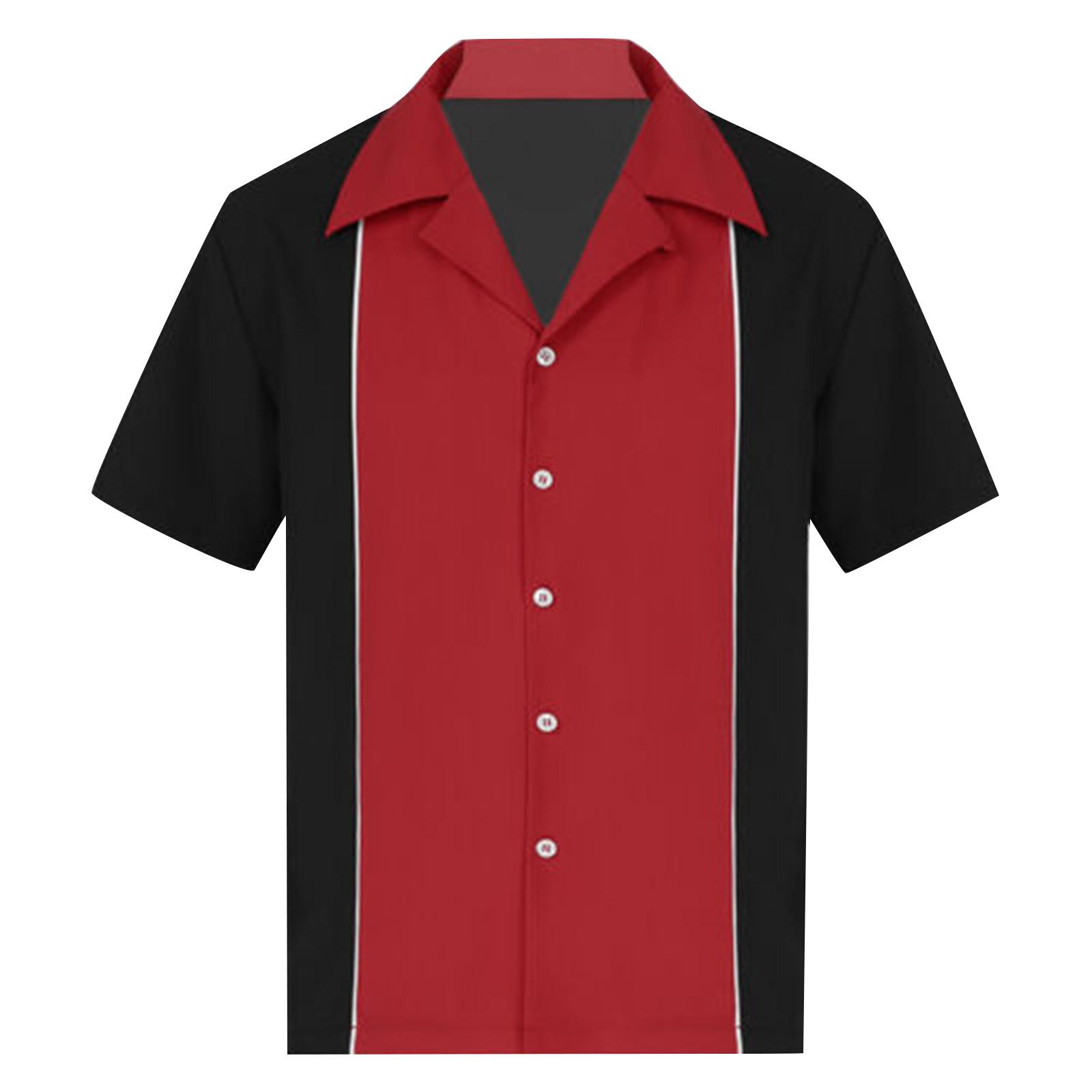 

Гавайская рубашка для мужчин, мужские винтажные рубашки для боулинга на пуговицах, летняя пляжная рубашка с коротким рукавом XL красный