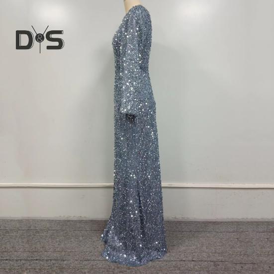 Dámské Večerní šaty Zvonové rukávy Flitr A-line Slim Fit Nízký střih s výstřihem do V Maxi šaty Střední pas Vzadu Zapínání na zip Plesové šaty