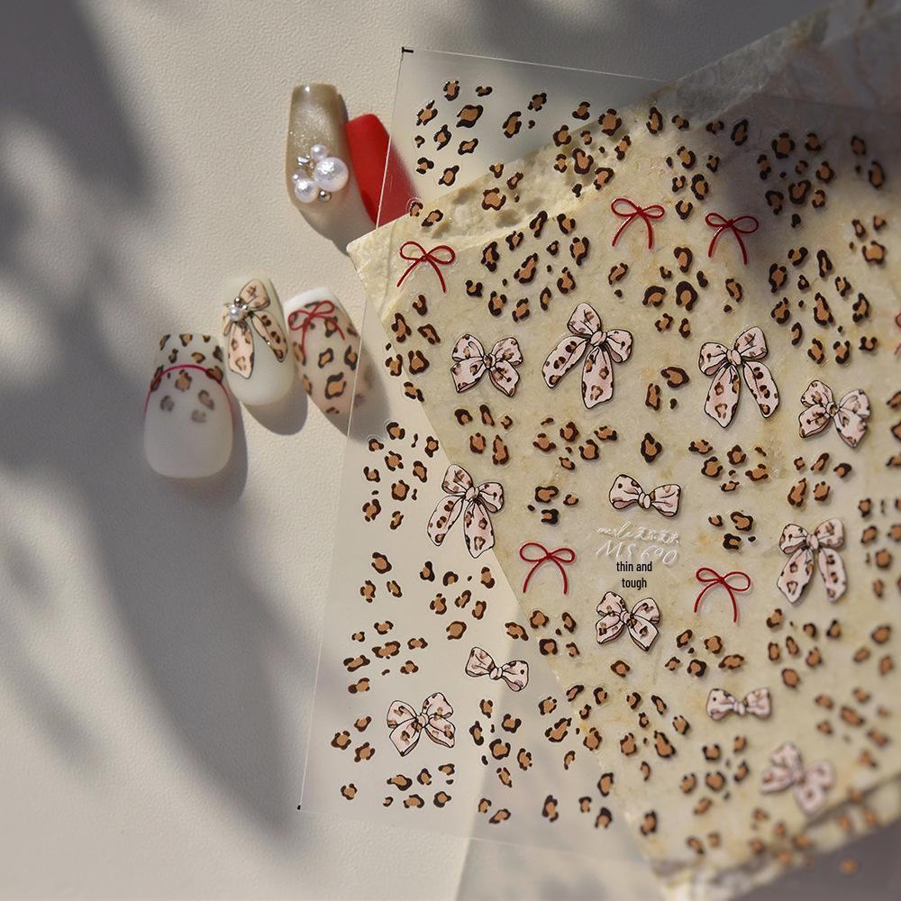 Tomoni Limited Edition Retro Leopard & Bow Kids Nail Stickers - Thin, Flexible, Hot Sale