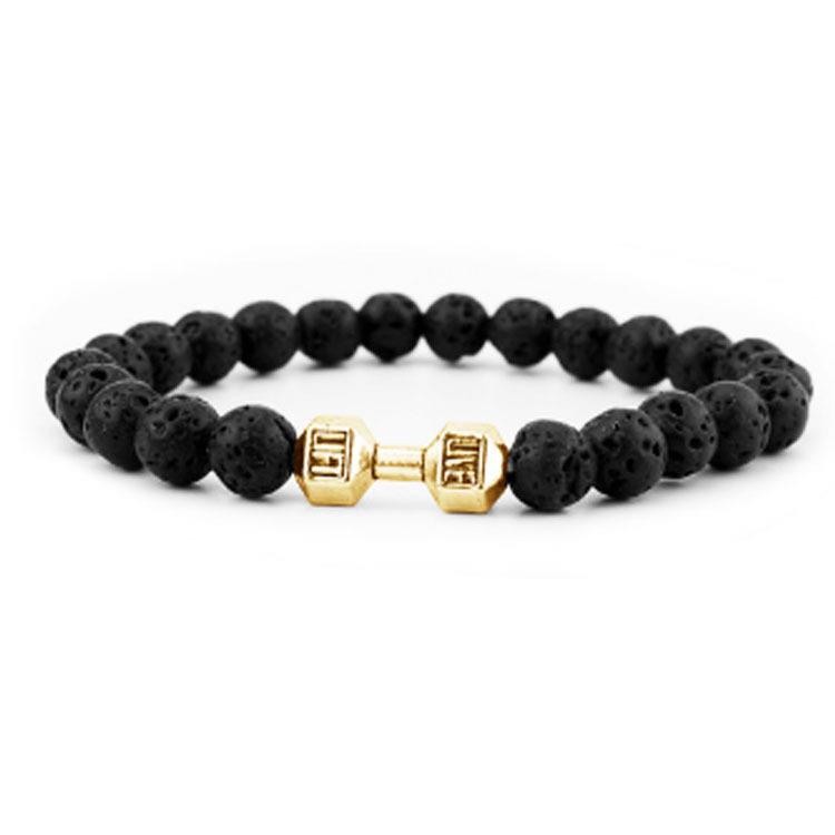 Black Matte Volcanic Stone & Alloy Dumbbell Energy Bracelet