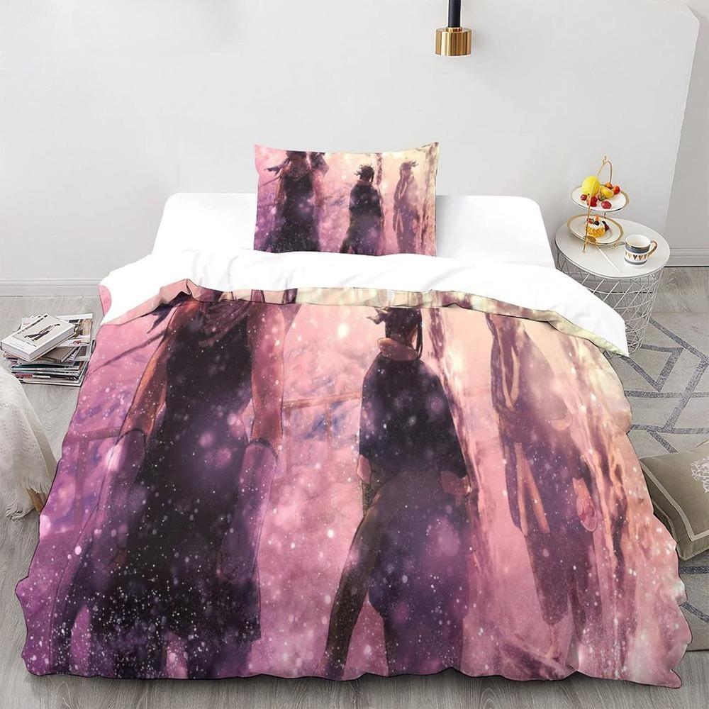 Anime Naruto Microfibre Bedding Sets, Children's Birthday Gift with Zip Room Decor for Teenagers Adulte 3-Piece Duvet Cover