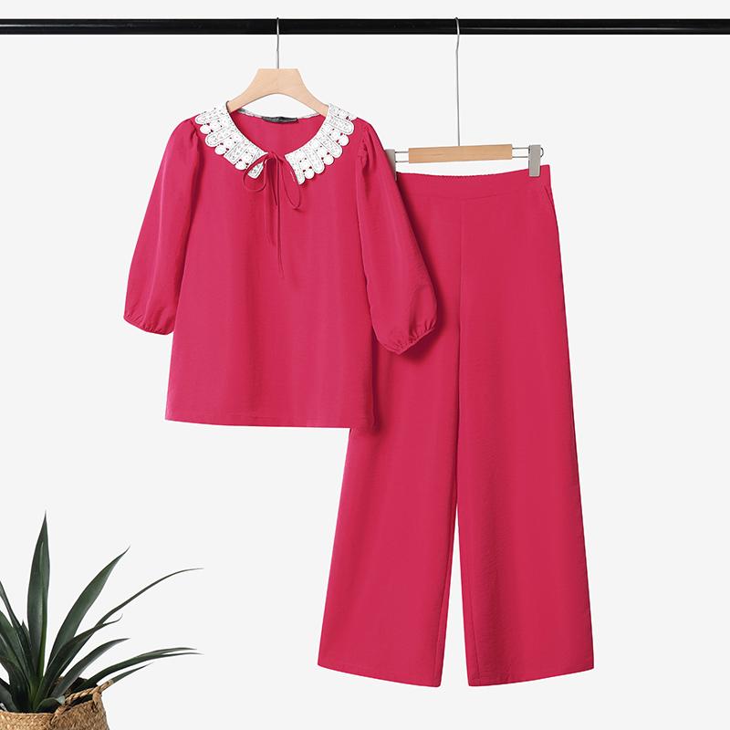 

ZANZEA Женская блузка с длинным рукавом и брюки повседневный комплект из двух частей S темно-розовый