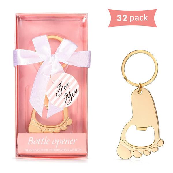 16/32 st flasköppnare baby shower-presenter till gäster, fotavtryck nyckelringformad öppnare, födelsedag bröllop brudfest souvenirer