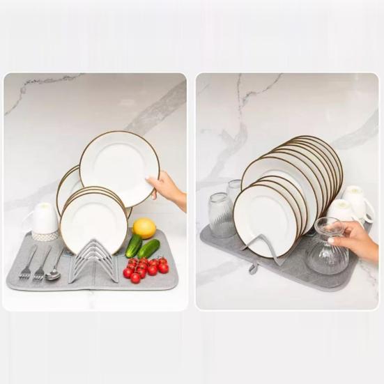 Foldable Dish Drying Mat Super Absorbent Microfiber Drain Pad Stackable Shelf Design Non-Slip Kitchen