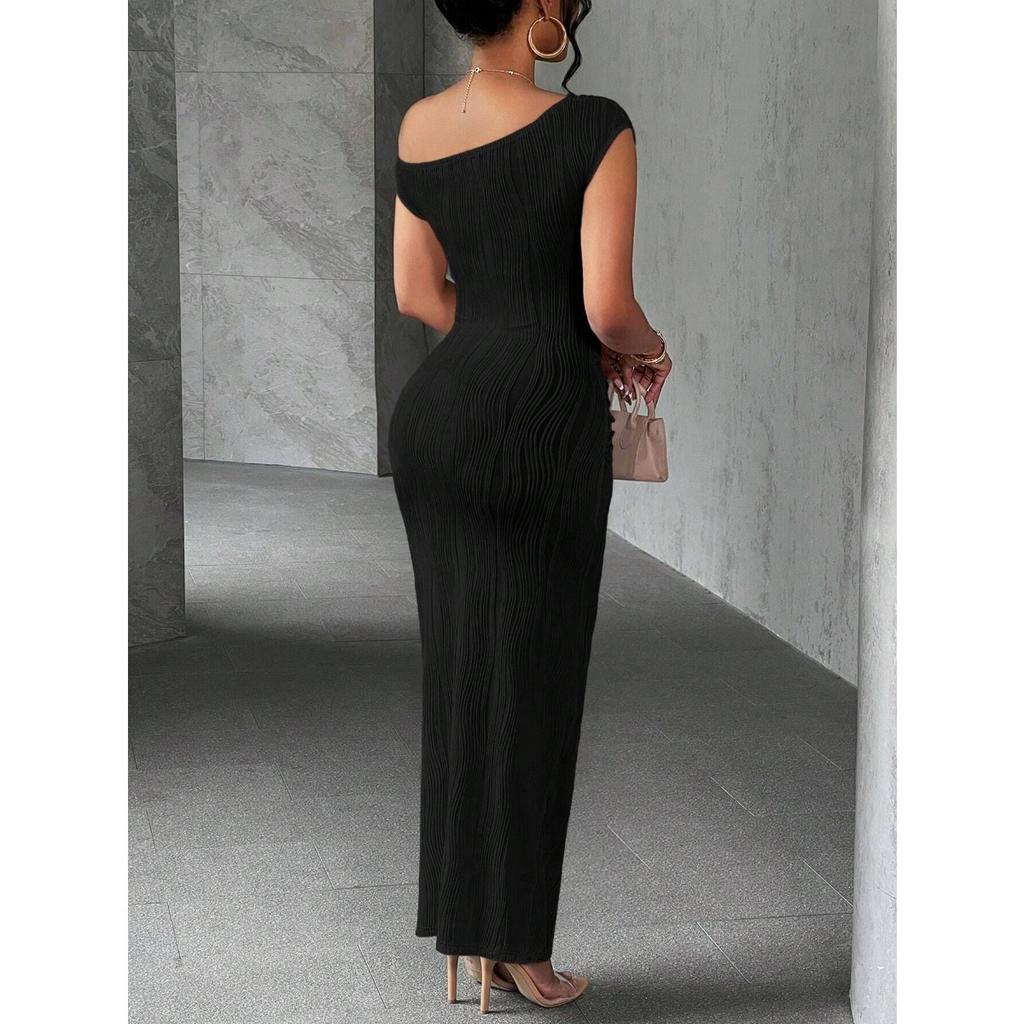 Women's Fashion Water Ripple One-Shoulder Dress Trendy Vacation Beachwear for Summer Getaways