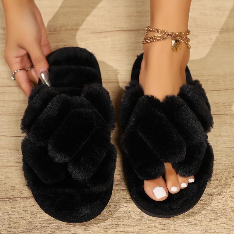 Fluffy Slippers Women's Autumn and Winter Outer Wear Non-slip Indoor Thick-bottomed Fluffy Confinement Cotton Slippers