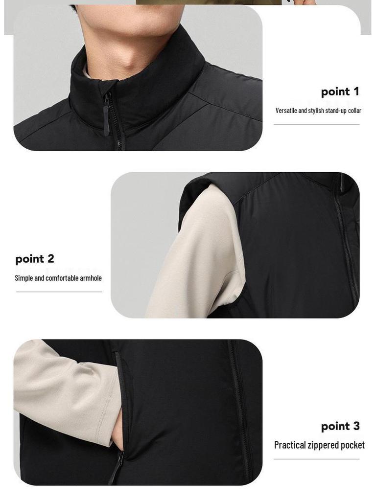 Men's High-Quality Double Zipper Outdoor Down Vest - Thickened Warm Sleeveless with Stand Collar.