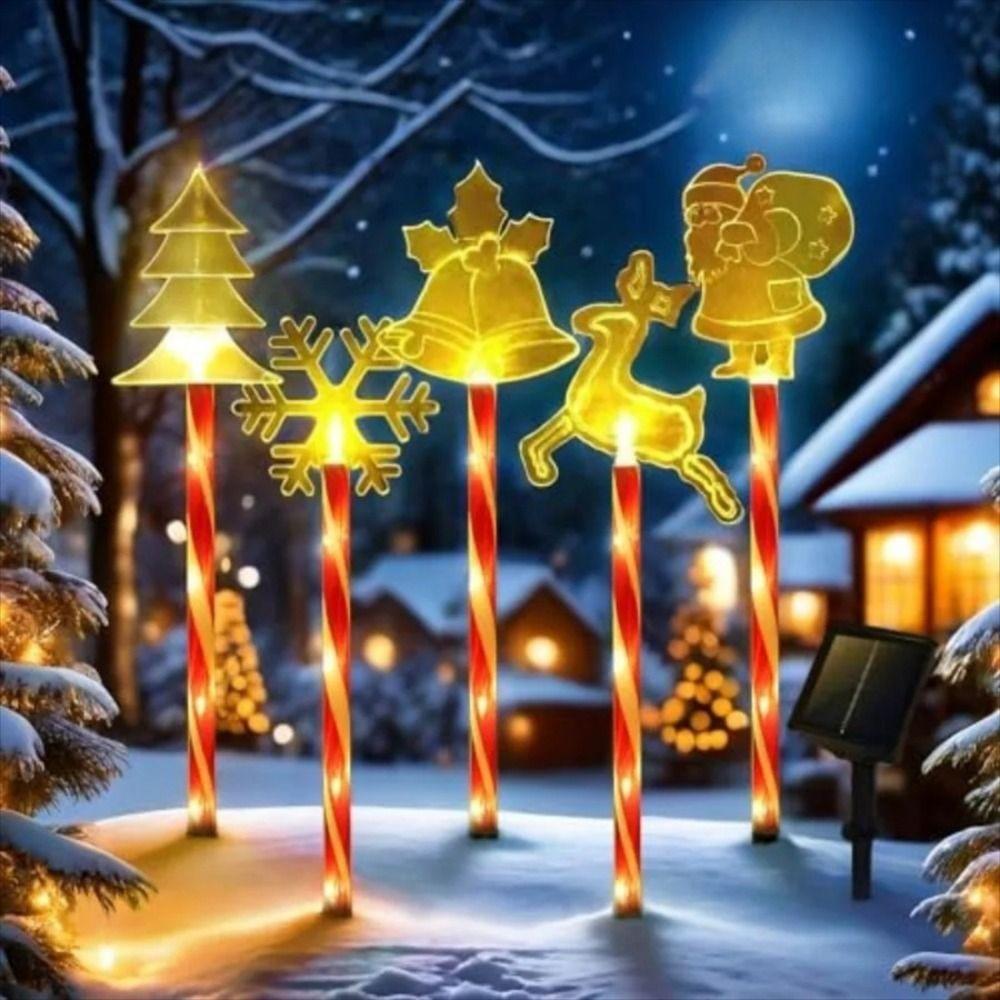 5Pcs/Set Snowflake Christmas Tree Ground Lamp 8 Modes Santa Claus Solar Lights Lawn