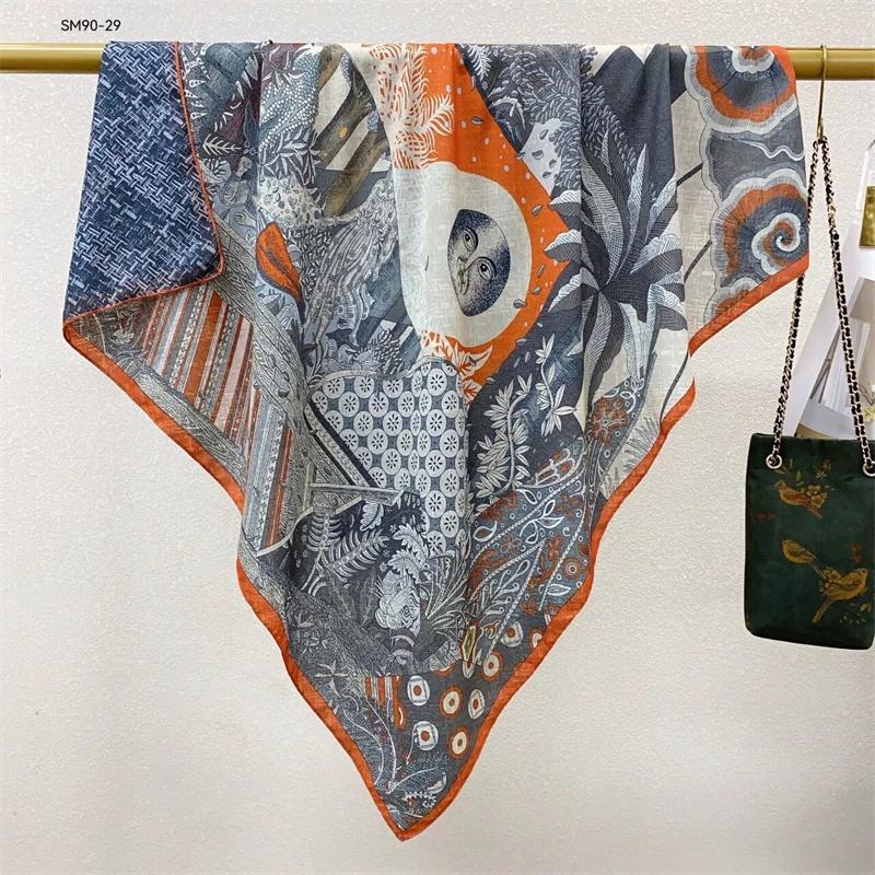 Double-Sided Faux Silk And Wool Printed Scarf For Women Spring And Autumn 90Cm Square Scarf Foulard Bandana Femmel Headscarf
