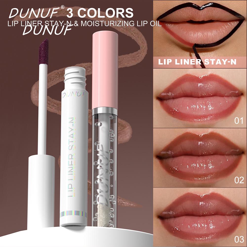 DUNUF 2-Piece Set: Long-Lasting Non-Stick Lipstick + Moisturizing Lip Oil.