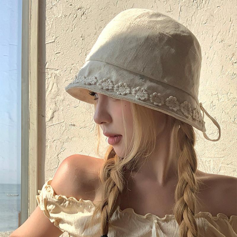 Cotton Linen Summer Embroidered Sun Hat For Women With Breathable Design