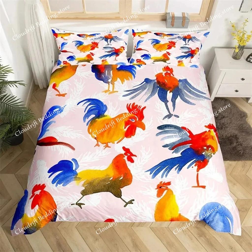 Chicken Duvet Cover Rooster Goose Duck for Kid Teen Women Men Farmhouse Animals for Bedroom Decorations Queen King Bedding Set02