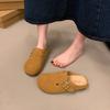 Retro simple lazy slippers shoes shallow mouth bag head half drag flat heel leather belt buckle